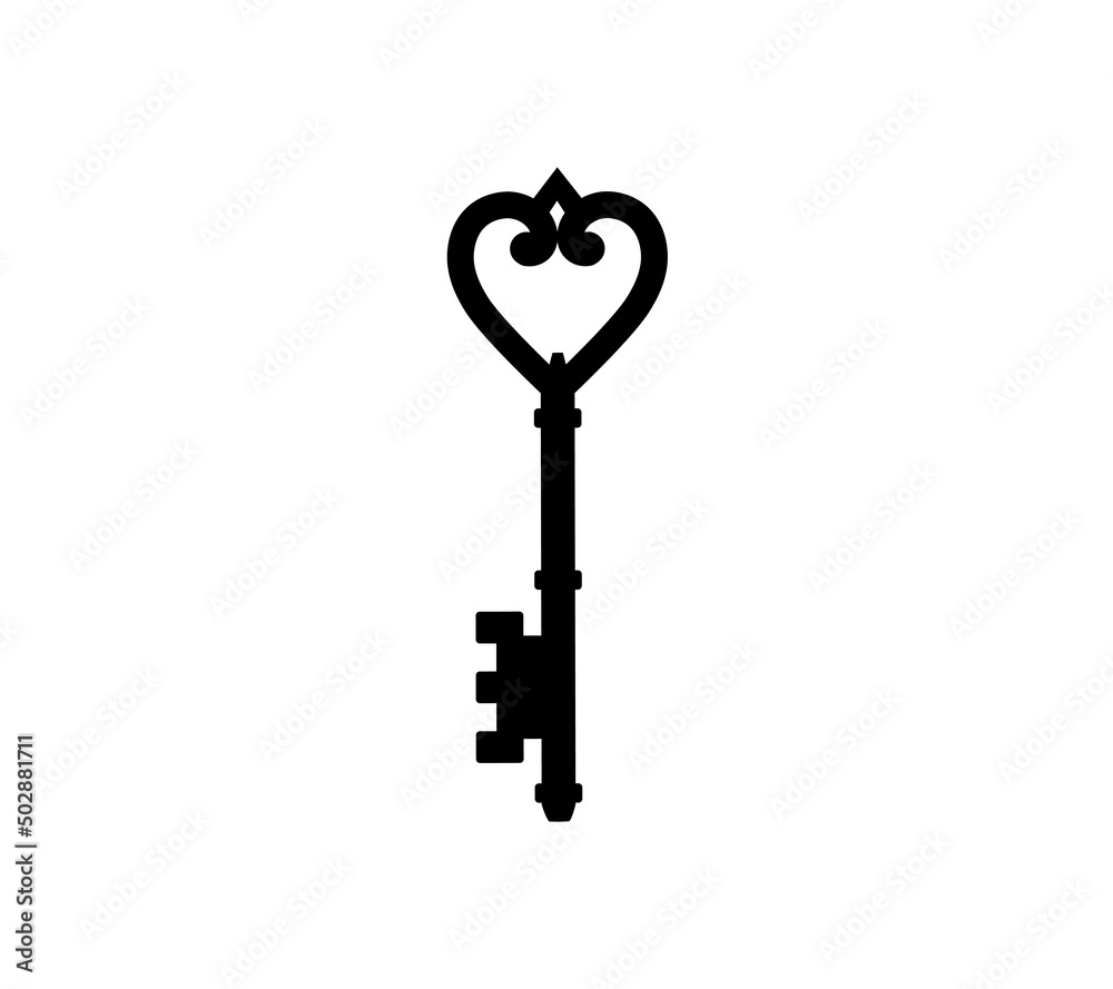 Fototapeta premium Key is in the form of a heart. Vintage flying key. Vector illustration. Icon