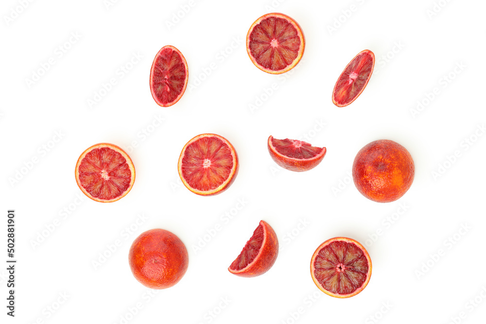 Concept of citrus with red orange isolated on white background