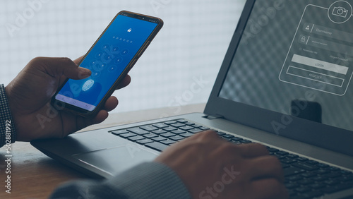 Foto cyber security in two-step verification, Login, User, identification information security and encryption, Account Access app to sign in securely or receive verification codes by email or text message