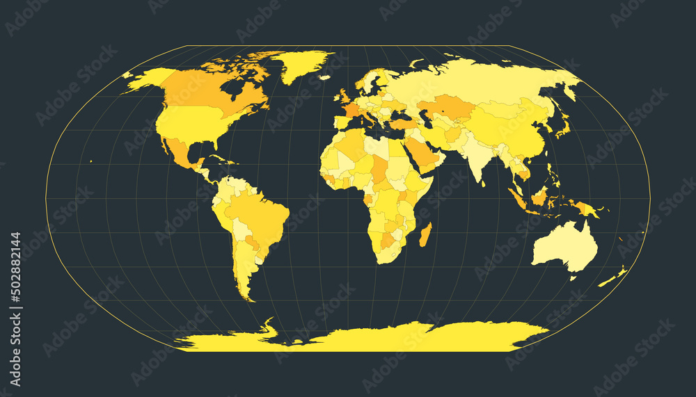 World Map. Robinson projection. Futuristic world illustration for your infographic. Bright yellow country colors. Appealing vector illustration. - obrazy, fototapety, plakaty 