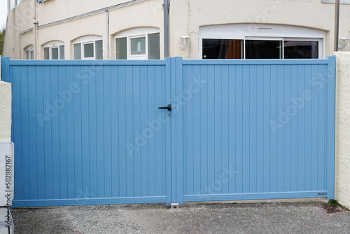 door modern design grey portal aluminum home blue gate of suburbs house city