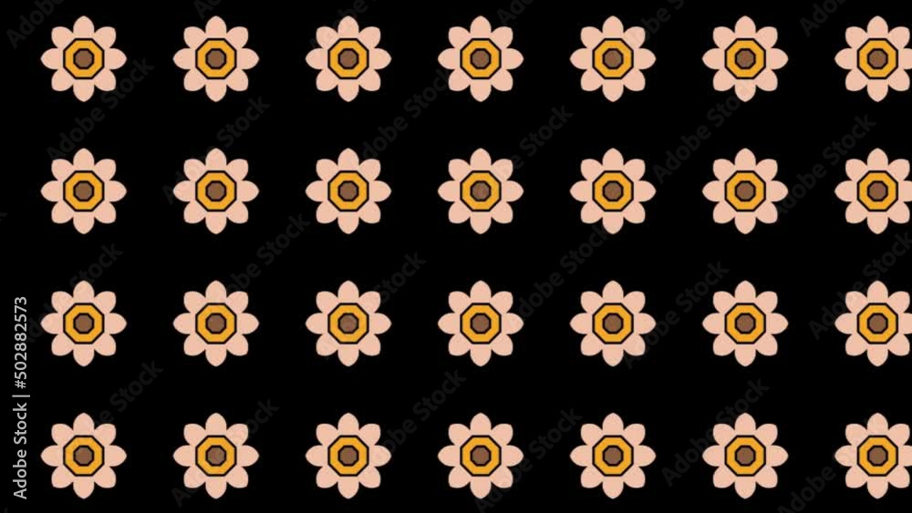 Abstract, background animation, scrolling right, orange flowers on black background Abstract, background animation, scrolling right, orange flowers on black background
