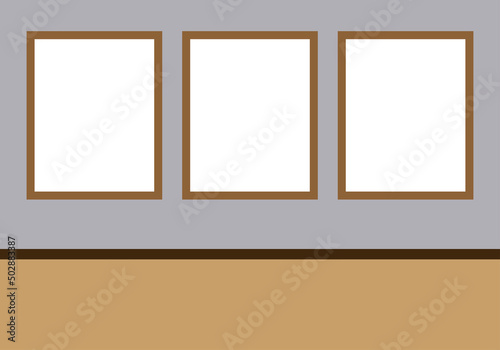 Galería de pintura con marcos y lienzo vacíos. 
