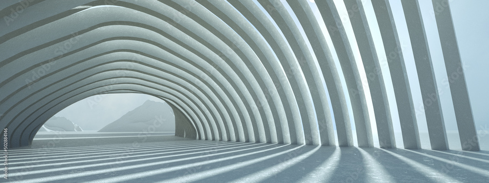 Abstract structure ,long tunnel, 3D rendering, panoramic image Abstract structure ,long tunnel, 3D rendering, panoramic image