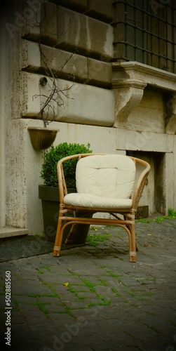 white armchair on the street