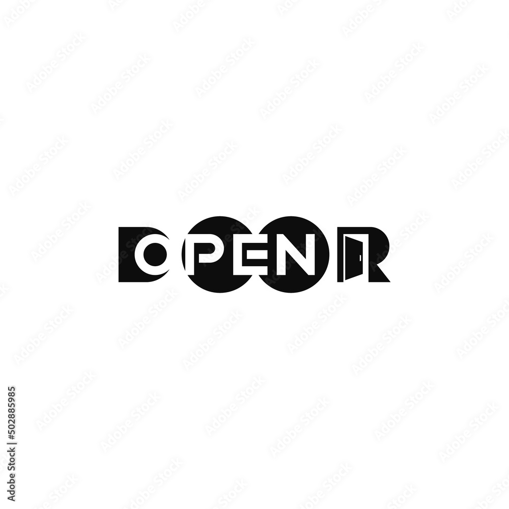 Open door text, negative space. Logo design.