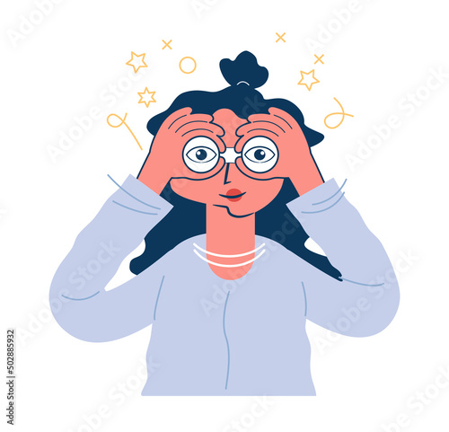 Man looking through binoculars. Business goal search concept. The eyes look ahead. Strategy Vision of the future.