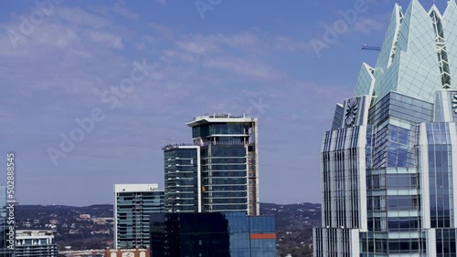 4k aerial footage of large buildings in downtown Austin, Texas. photo