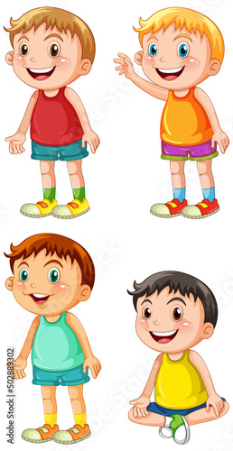 Set of happy young boy cartoon character