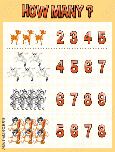 Counting number template with animal