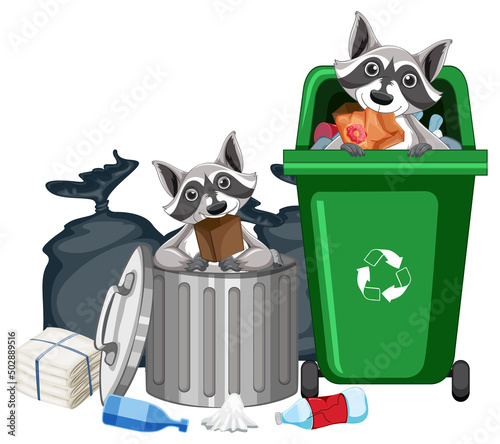 Trashcan full of dirty bags and plastic