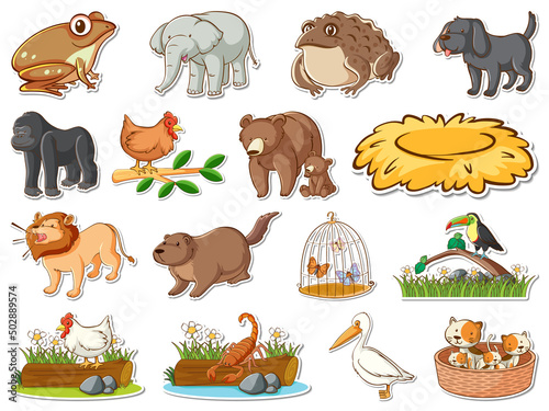 Sticker set of wild animals cartoon