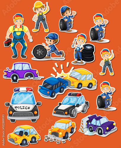 Sticker set of professions characters and objects