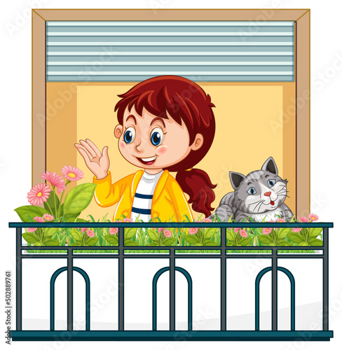 View through the window of a girl cartoon character