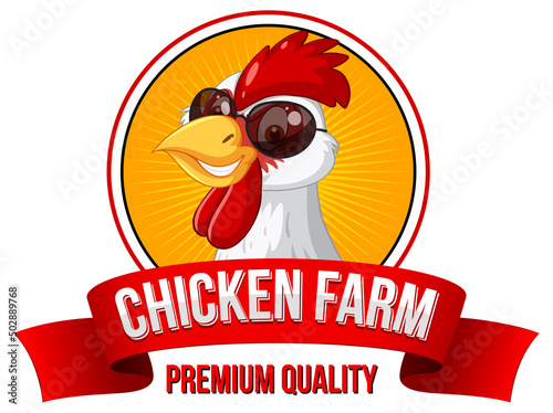 Chicken Premium Quality banner with white chicken cartoon character