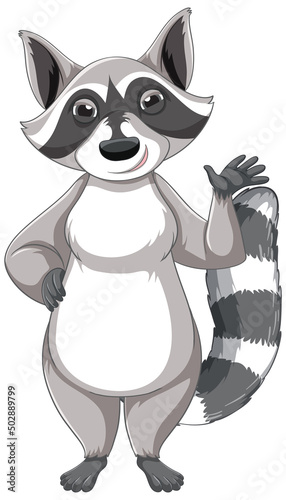 Cute cartoon raccoon standing on white background