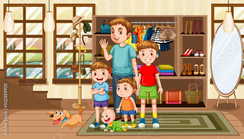 Boys group standing in clothing store