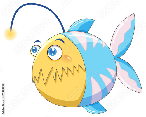 Cartoon cute anglerfish in blue color