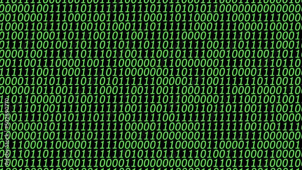 Green binary code on black background, digital abstract background.