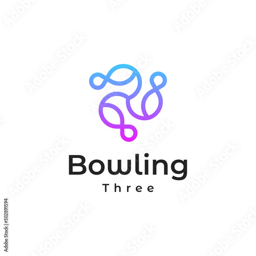 Bowling line blue and purple gradient colorful logo icon. Bowling triple outline logo vector. three bottles emblem design 