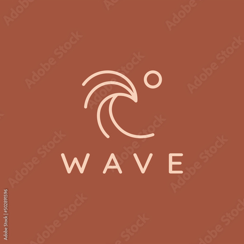 Ocean Sun Wave line outline Logo Design Template