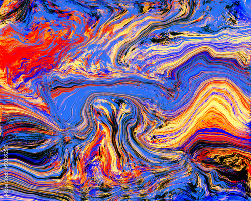 illustration with trendy abstract background and waves of yellow and blue colors, ink design
