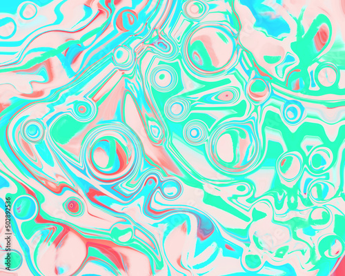Decorative messy background with light blue and green spots and splashes. Fluid art abstract texture.