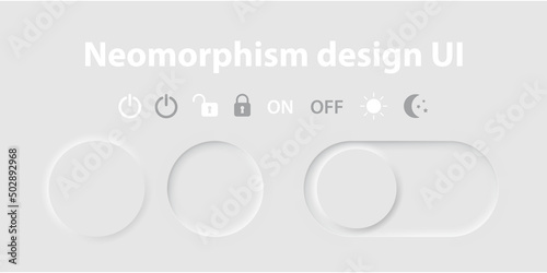 Set of 3d neomorphism elements for user interface design. Slider with lock and unlock and other modes.