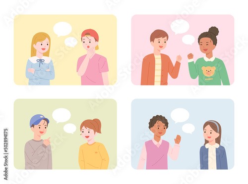 Children are talking to each other. flat design style vector illustration.	