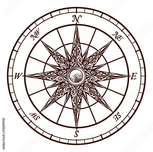 Compass Rose Old Vintage En...
