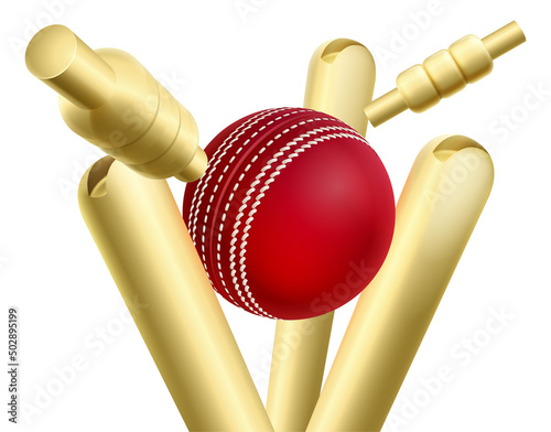 Cricket Ball Knocking Over Wickets Or Stumps