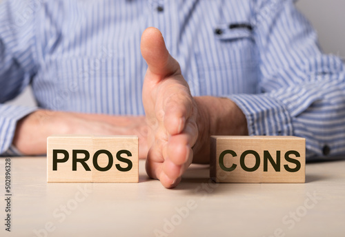 Pros and cons comparison concept. Business pluses vs against minuses comparing. High quality photo