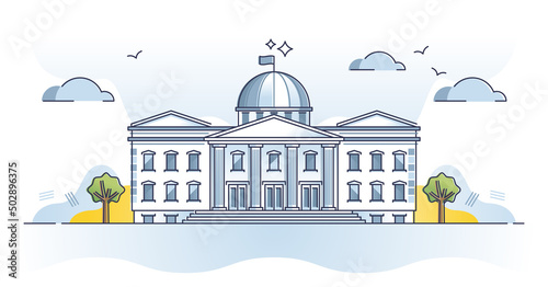Government building as classical official parliament house outline concept. Country representatives institution object with library, museum, school or courthouse architecture type vector illustration.