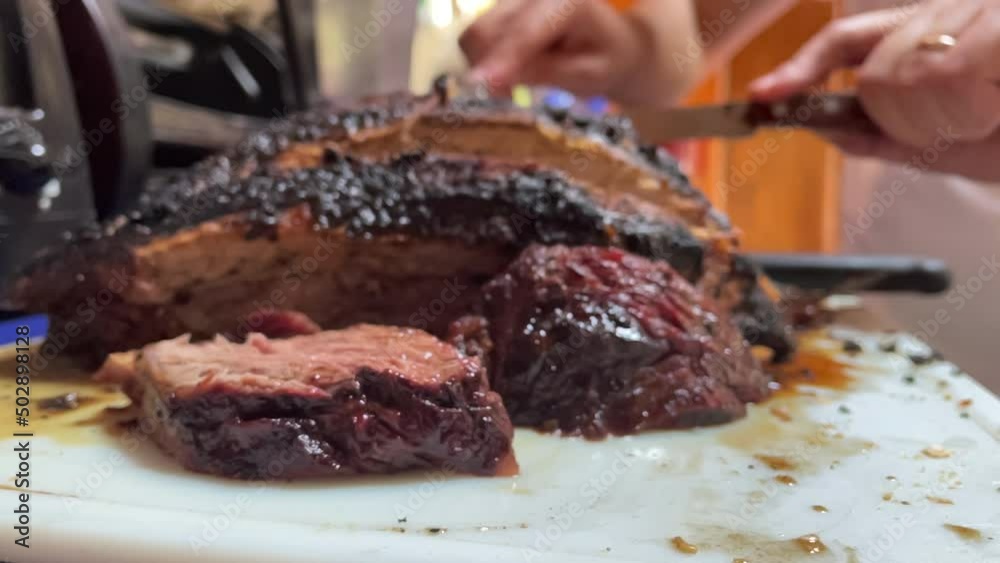 slow motion scene of a cut of meat