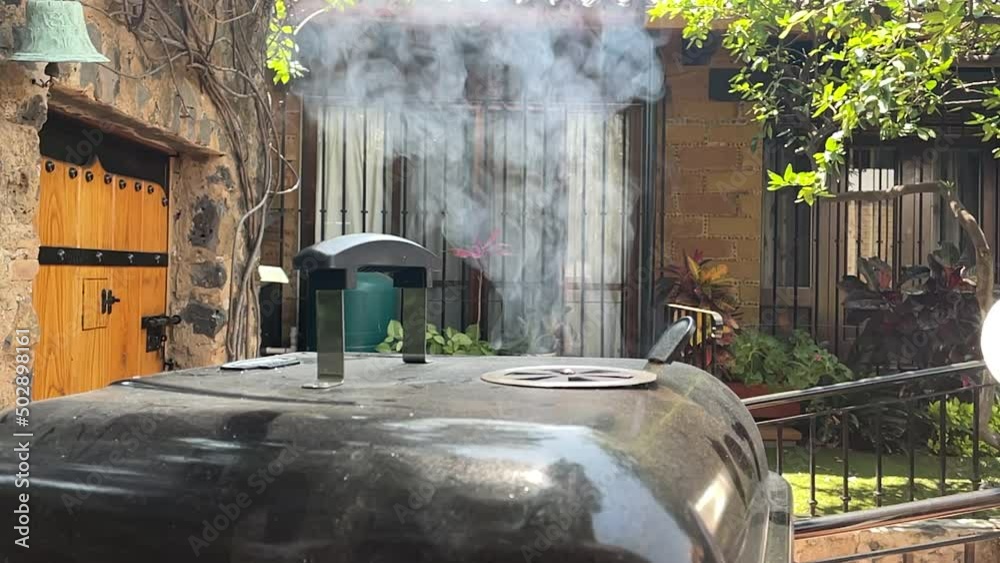 slow motion scene of steam rising from a roast beef