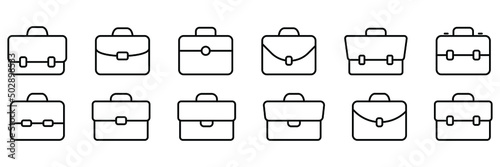 Briefcase icon set. Suitcase, portfolio symbol. Business briefcase icon designed in filled, outline, line and stroke style. Vector illustration isolated on white background.