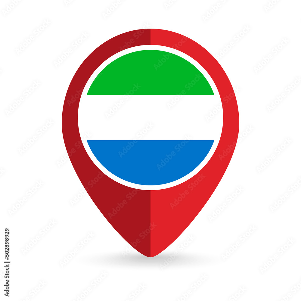 Map pointer with contry Sierra Leone. Sierra Leone flag. Vector illustration.