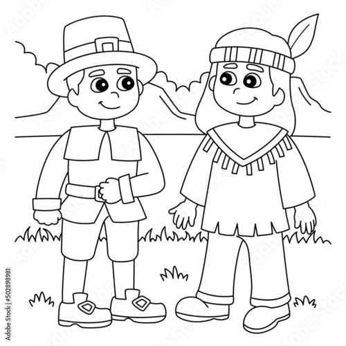 Thanksgiving Pilgrim Native American Boy Coloring
