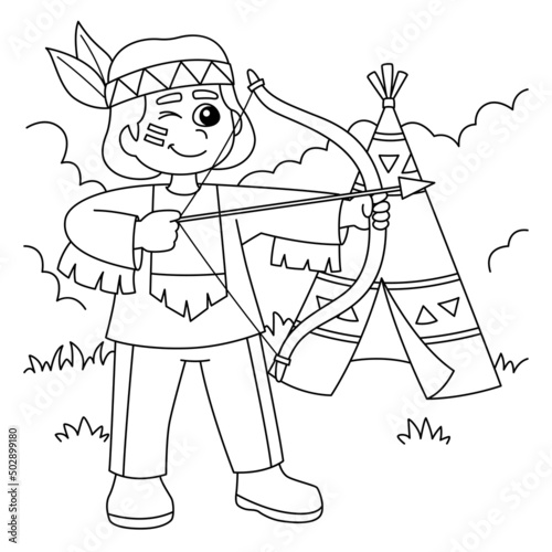 Native American Holding A Bow Coloring Page