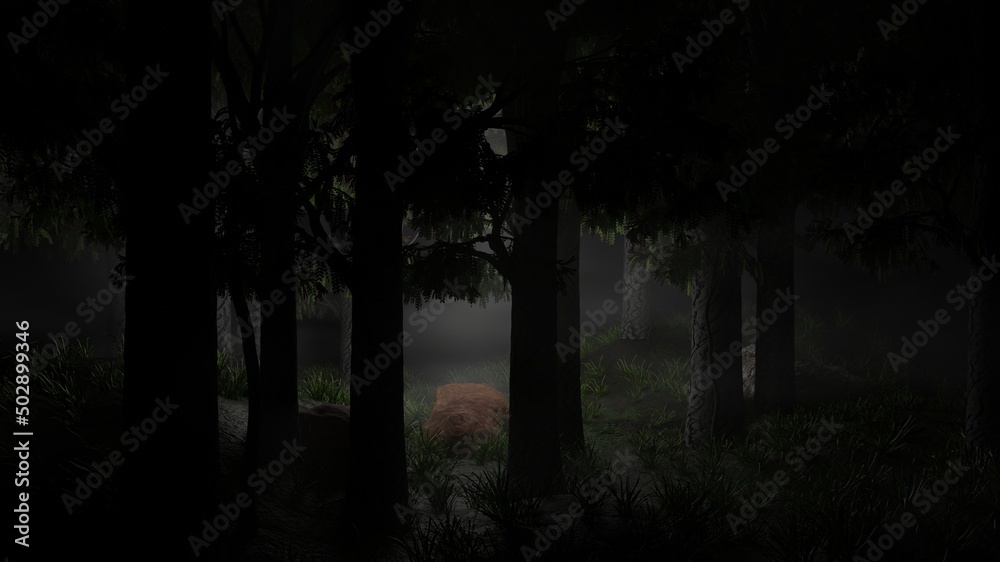 Misty green forest with night scene 3D rendering nature wallpaper backgrounds Misty green forest with night scene 3D rendering nature wallpaper backgrounds