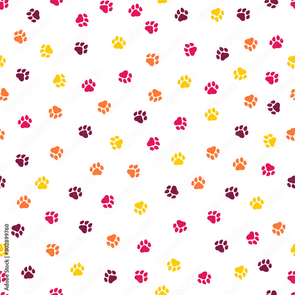 Seamless pattern with dog paws. Cute and childish design for fabric, textile, wallpaper, bedding, swaddles toys or gender-neutral apparel.