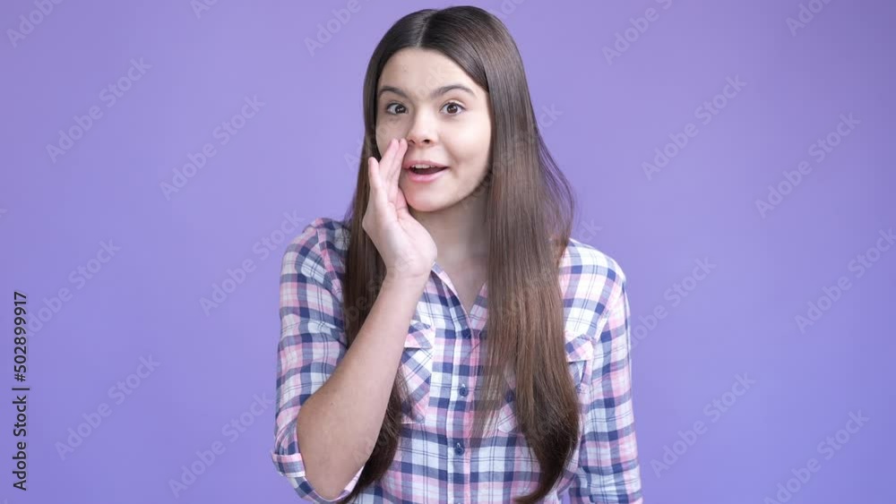 Small schoolkid say friend news isolated shine color background Small schoolkid say friend news isolated shine color background