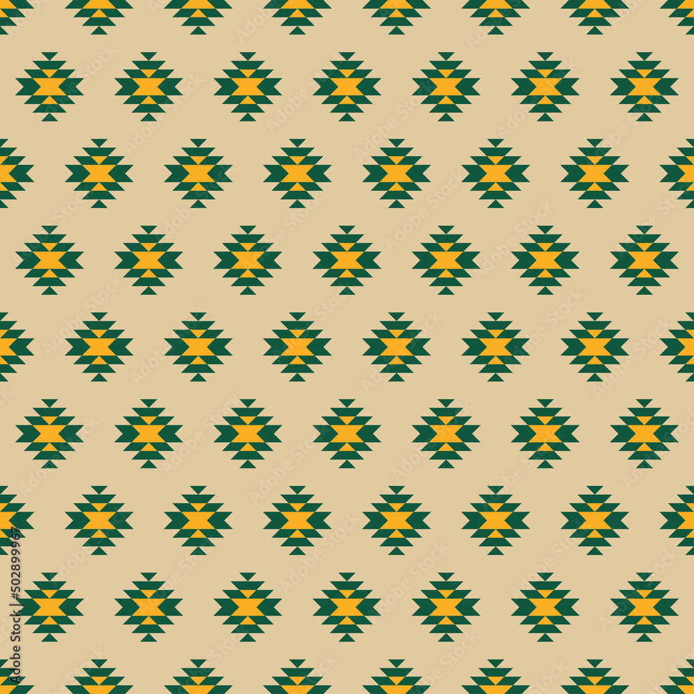 Green and yellow kilim seamless pattern with beige background.
