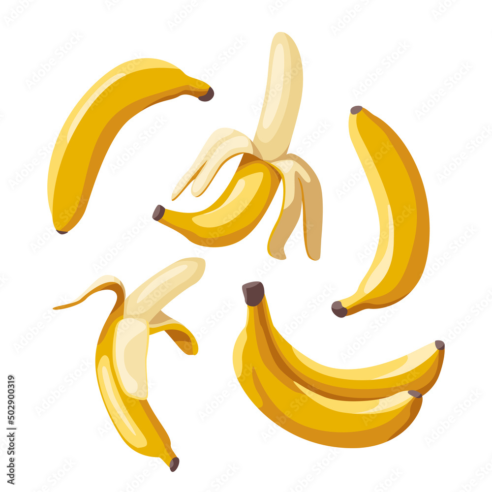 a set of ripe bananas isolated from each other
