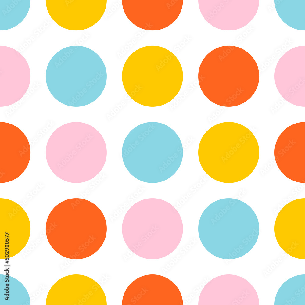 White seamless pattern with colorful circles.