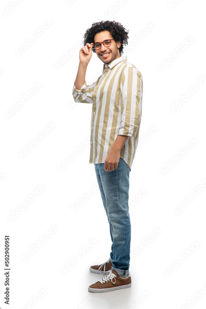people concept - smiling young man in glasses over white background people concept - smiling young man in glasses over white background
