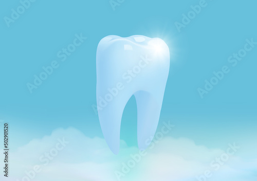 Fototapeta Naklejka Na Ścianę i Meble -  Healthy tooth with cloud on blue background , teeth whitening concept, illustration vector