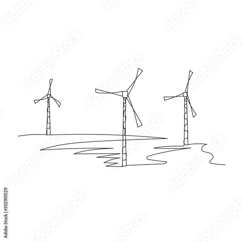 Continuous line drawing. windmill on water illustration icon vector