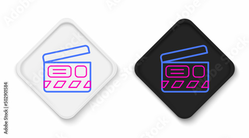 Line Movie clapper icon isolated on white background. Film clapper board. Clapperboard sign. Cinema production or media industry. Colorful outline concept. Vector