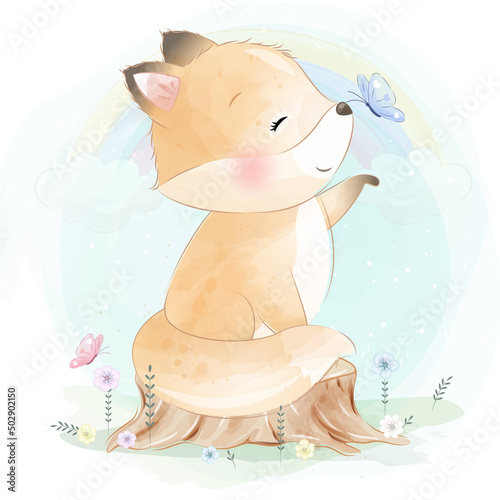 Cute foxy with floral illustration photo